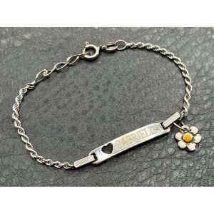 Sterling Silver "Gabriella" Name ID Bracelet Rope Chain Enamel Flower Charm